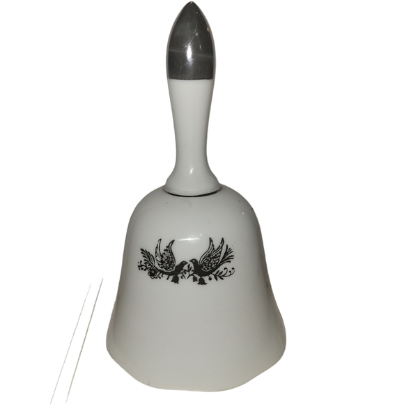 Vintage  5.24" 25th Anniversary Dinner Bell  White Porcelain & Silver Japan - Picture 2 of 7